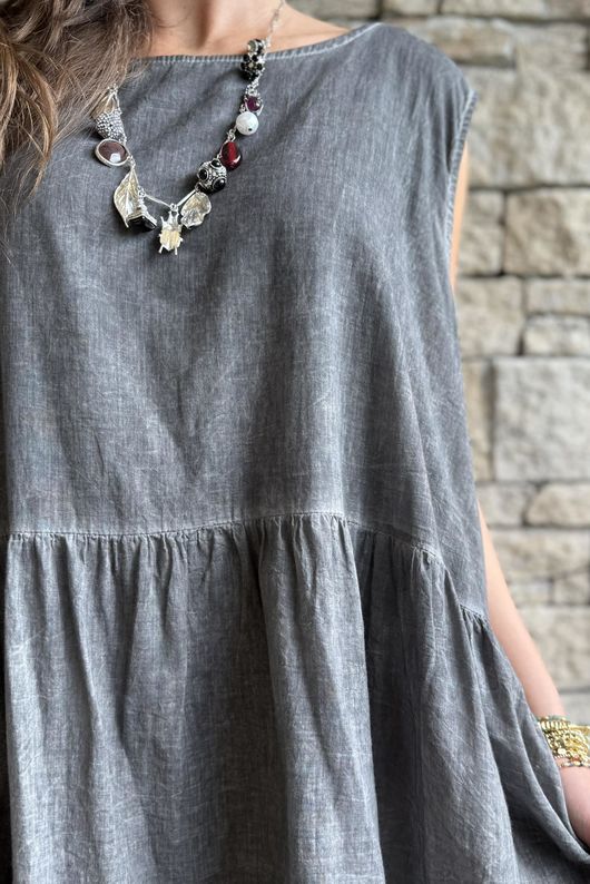 Lenni Cotton Smock Dress Washed Charcoal /50=